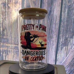 Pretty in Pink Glass Tumbler with Straw